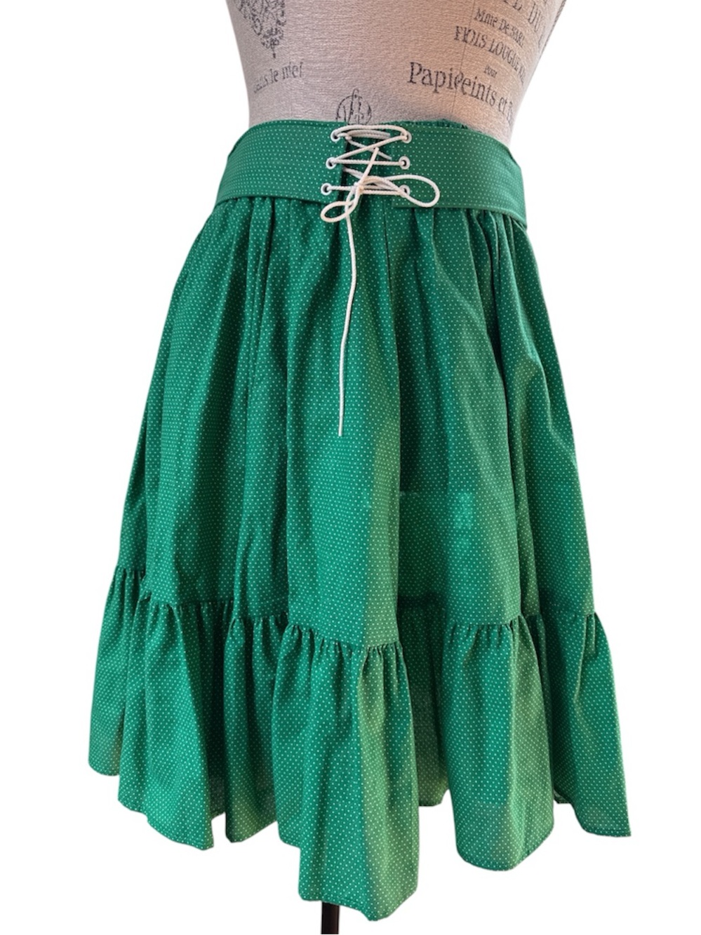 Fun & Fancy Creations green Polk a dot western rodeo square dance full skirt S